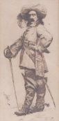 Musketeer19th centuryPen-and-ink drawing. On the left monogrammed ''GL'' (?). Visible size 21.5 x