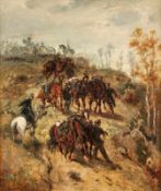 Schreyer, AdolfSoldiers with horses on a slope(Frankfurt/Main 1828-1899 Kronberg) Oil/canvas. Signed