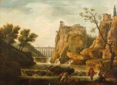 Krüger, Carl Johann (attributed)River landscape with fishermen and view of Tivoli(Salzwedel 1812-