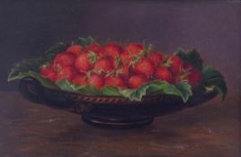Bowl with strawberriesDanish School of the 19th Century.Oil on panel. Monogrammed and dated lower