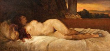 Philips, HermannFemale Nude(1844-1927 Munich) Lying on a terrace with a view of a landscape at