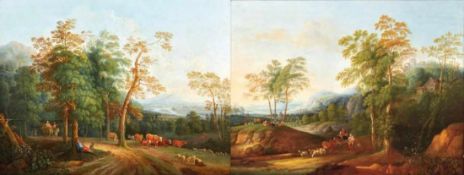 Pendants with pastoral scenesGerman School of the 18th CenturyIdyllic hilly landscapes with ruins,