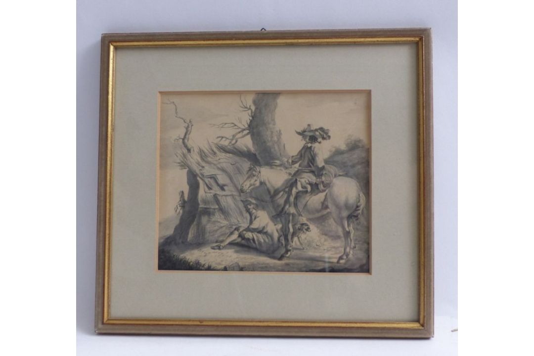 Berchem, Nicolaes - attributed toRider with farmer sitting in front of a cabin(Haarlem 1620-1683 - Bild 2 aus 3