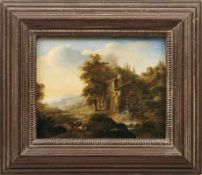 Southern landscape with shepherds near a water millGerman romantic of the late 18th centuryOil/
