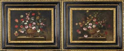 Pair of magnificent flower still lifesRoman school of the 17th centuryBouquets of roses, carnations,