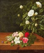 Bouquet of flowers on a wooden consoleStill life painter of the early 19th centuryOil on canvas.