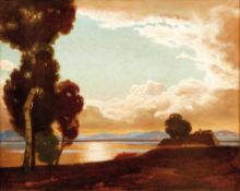 Kasparides, Eduard''Motiv am Mattsee''(Krönau 1858-1926 Gleichenberg) Oil/cardboard. On verso