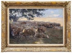 Zügel, Heinrich Johann vonShepherd with his sheep under a tree in the evening light(Murrhardt 1850-