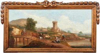 Supraporte with PastoralCircle of Ferdinand Kobell, 18th centuryShepherds with their animals grazing