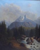 Gros, JosefineTorrent in Upper Bavarian alpine landscape(Germany, 19th c.) Oil/canvas. Signed and