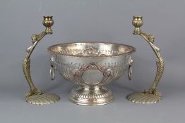 Silver Plated Punch Bowl and Candlesticks