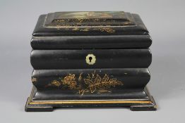 A Chinese Export Black Lacquer Tea Caddy