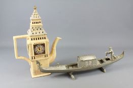 A Tourist Pewter Gondola and Millennium Teapot