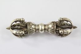 A Tibetan White Metal Scroll Weight