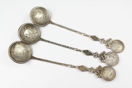 Three Chinese White Metal Coin Souvenir Spoons