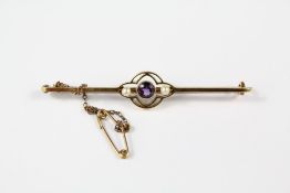 Antique 15ct Amethyst and Seed-pearl Bar Brooch