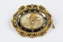 Antique 9ct Gold and Black Enamel Mourning Brooch