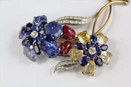 Natural Blue Ceylonese Colour Change Sapphire Brooch