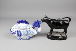 A Blue and White Russian Porcelain Dish and Cover