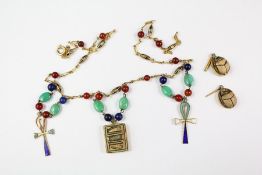 Antique Egyptian 9ct Gold Semi-Precious Stone and Enamel Coptic Necklace