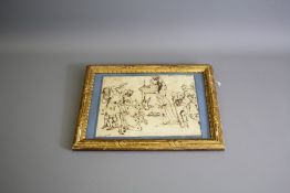 Antique Preparatory Sketch in Brown Ink