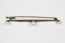 Antique Three Pearl Bar Brooch