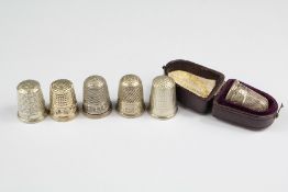 Six Silver Sewing Thimbles