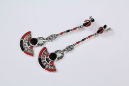 A Pair of Art Deco Style Silver and Agate Earrings