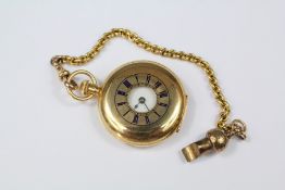 A Continental 18ct Yellow Gold and Enamel Self-Wind Half Hunter Pocket Watch