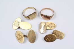 Two Pairs of 9ct Gold Engine Turned Cufflink's