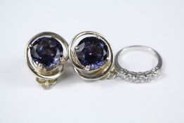 A Pair of Mexican Silver and Amethyst Clip-on Earrings