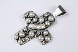 A Silver and Baroque Pearl Cross Pendant