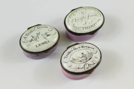 Three Georgian Enamel Mirrored Patch Boxes