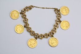 An 18ct Yellow Gold Double Chain Link Iranian Coin Bracelet