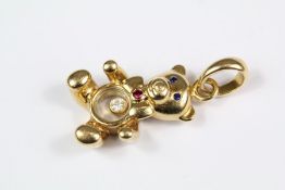 18ct Yellow Gold Chopard Diamond, Ruby and Sapphire Teddy Pendant