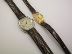 A Gentleman's Silver Cased Cushion Watch