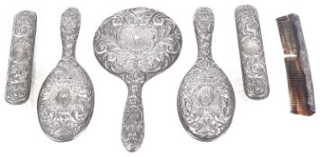 Contemporary silver backed dressing table suite, hallmarked Birmingham 1977 by W I Broadway & Co.