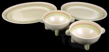 Two 1930's Clarice Cliff 'Bizarre' pattern bowls and two meat platters