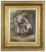 J K Makin (Brit., active 1882-1906)'Delivering the milk' oil on canvas