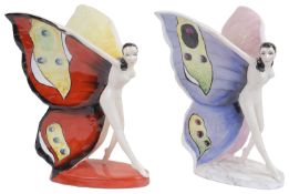 Two Carlton Ware colour trial models of the 'Butterfly Girl'