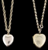 A heart shaped locket on gold chain and another