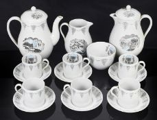 A Wedgwood 'Travel' pattern six piece coffee set designed by Eric Ravilious