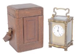 A late 19th century brass carriage clock