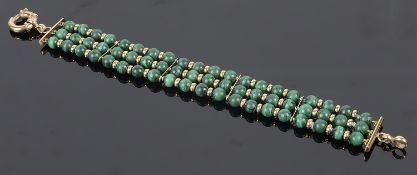 A Continental 14K and malachite bead bracelet