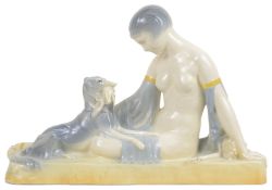 An Art Deco pottery figure group, modelled after A.J.Foretay,