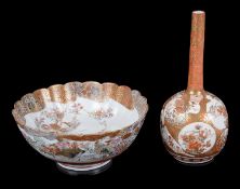 A Japanese Kutani bottle vase and fluted bowl