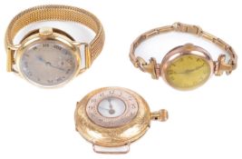 A 9ct gold ladies wristwatch, an 18ct gold ladies wristwatch and an 18ct gold pocket watch