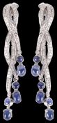 A pair of attractive Art Deco style sapphire and diamond long drop earrings