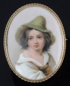 A late 19th century oval porcelain painted brooch