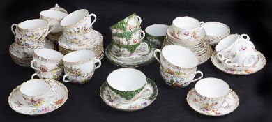 A mixed group of German porcelain teawares, including Tiefenfurt and Dresden